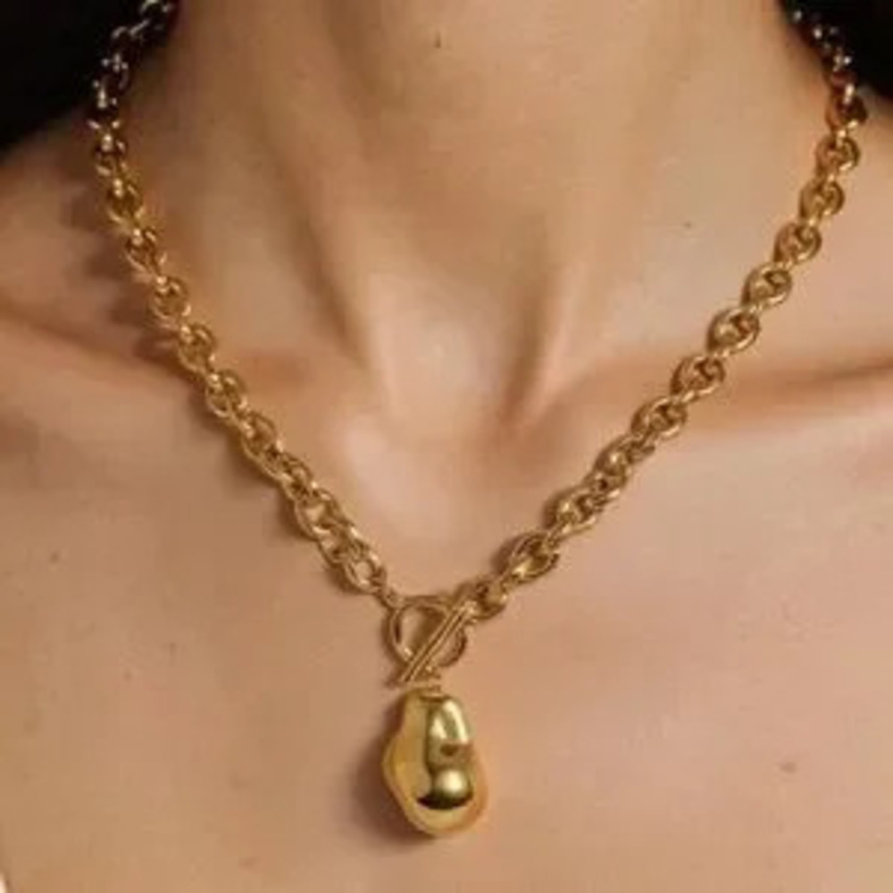 18K Gold Large Pearl Chain Necklace (1207)